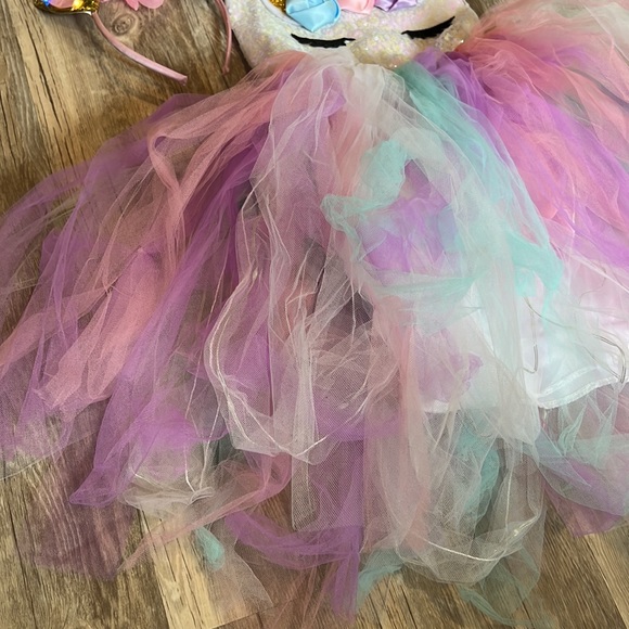 Rainbow Unicorn Costume For Girls With Headband Medium (7/8) - Picture 3 of 3
